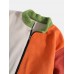 Mens Patchwork Contrasting Colors Slant Pocket Zipper Fleece Jacket