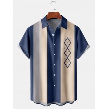 Art Casual Geometric Stripe Colorblock Short Sleeve Shirt