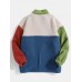 Mens Patchwork Contrasting Colors Slant Pocket Zipper Fleece Jacket