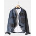 Mens Patchwork Multi Pocket Lapel Distressed Denim Jacket